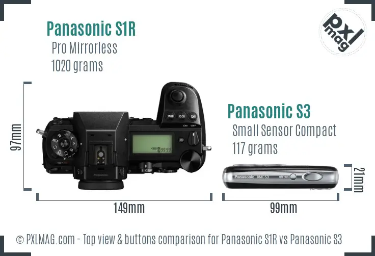 Panasonic S1R vs Panasonic S3 top view buttons comparison