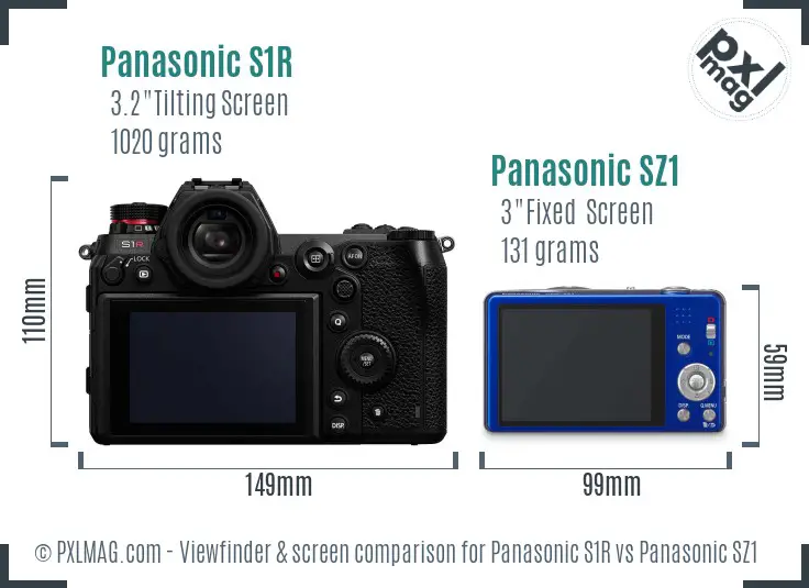 Panasonic S1R vs Panasonic SZ1 Screen and Viewfinder comparison