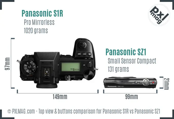 Panasonic S1R vs Panasonic SZ1 top view buttons comparison