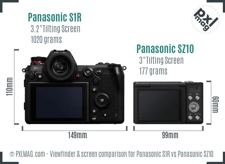 Panasonic S1R vs Panasonic SZ10 Screen and Viewfinder comparison