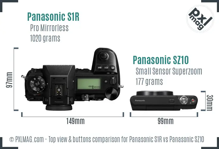 Panasonic S1R vs Panasonic SZ10 top view buttons comparison