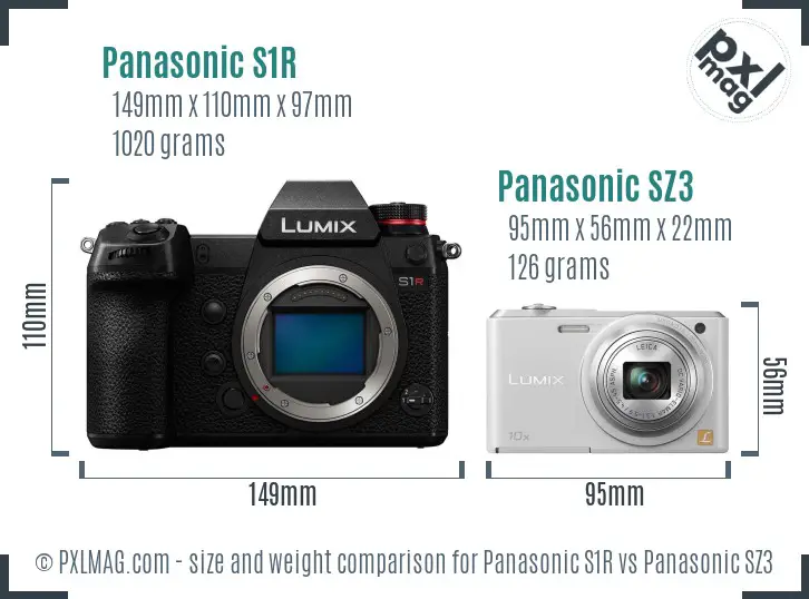 Panasonic S1R vs Panasonic SZ3 size comparison