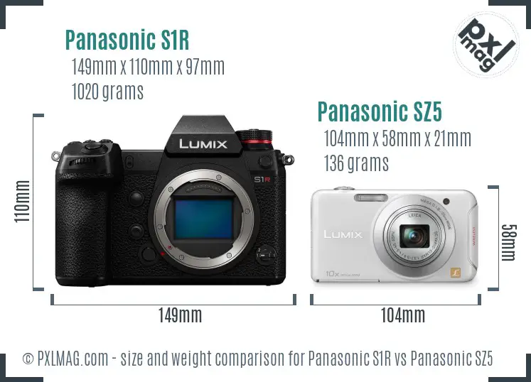 Panasonic S1R vs Panasonic SZ5 size comparison Panasonic S1R vs Panasonic SZ5 size comparison