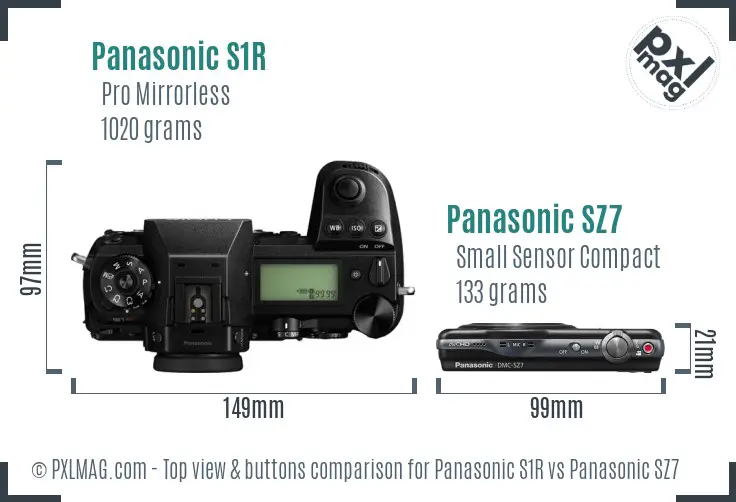 Panasonic S1R vs Panasonic SZ7 top view buttons comparison