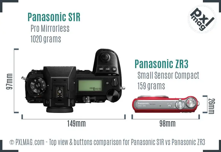 Panasonic S1R vs Panasonic ZR3 top view buttons comparison