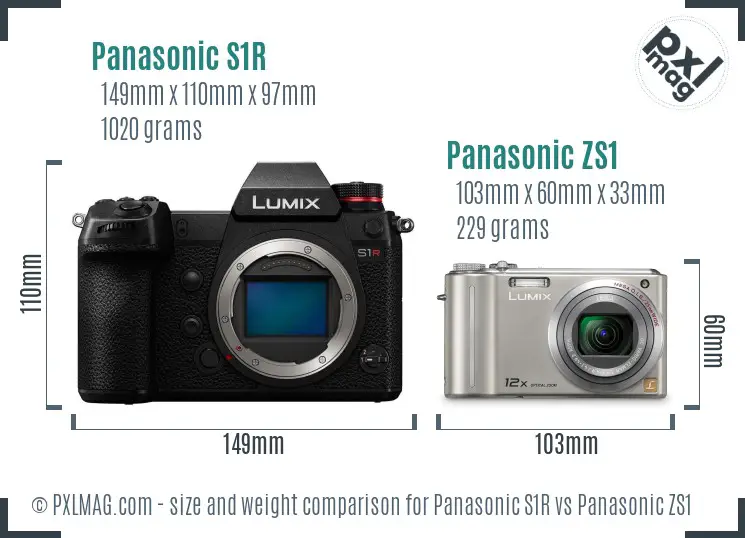 Panasonic S1R vs Panasonic ZS1 size comparison