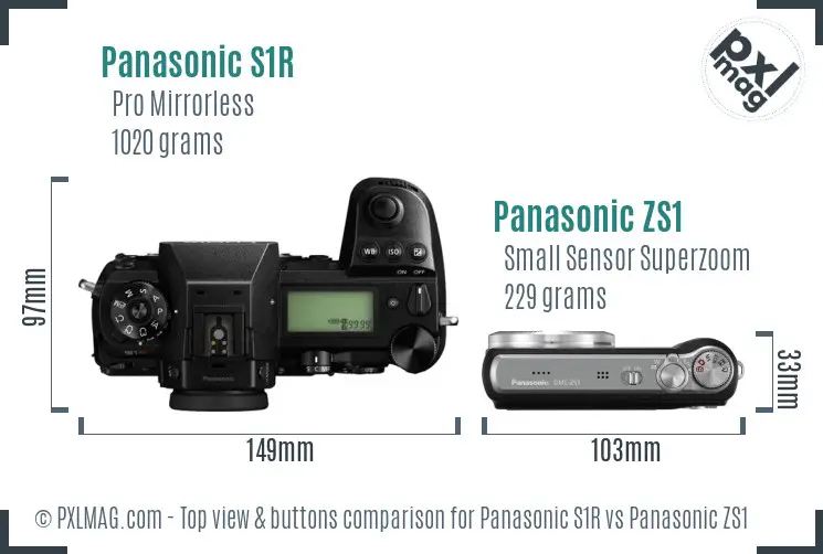 Panasonic S1R vs Panasonic ZS1 top view buttons comparison