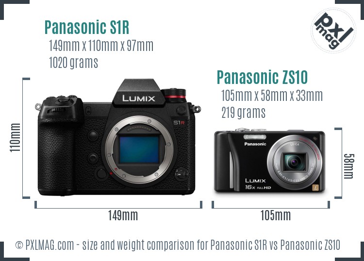 Panasonic S1R vs Panasonic ZS10 size comparison