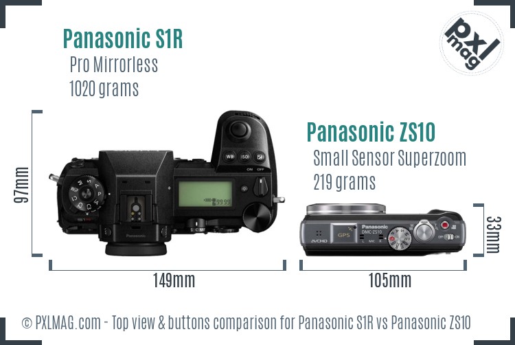 Panasonic S1R vs Panasonic ZS10 top view buttons comparison