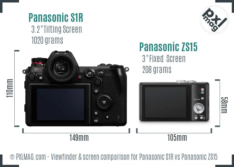 Panasonic S1R vs Panasonic ZS15 Screen and Viewfinder comparison