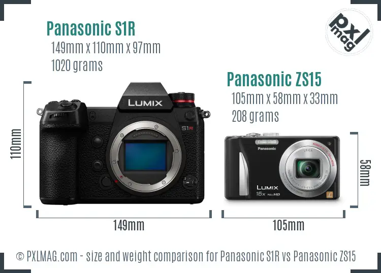 Panasonic S1R vs Panasonic ZS15 size comparison