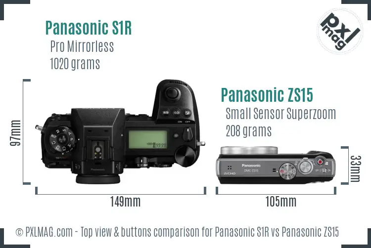 Panasonic S1R vs Panasonic ZS15 top view buttons comparison