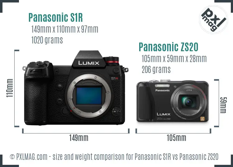 Panasonic S1R vs Panasonic ZS20 size comparison