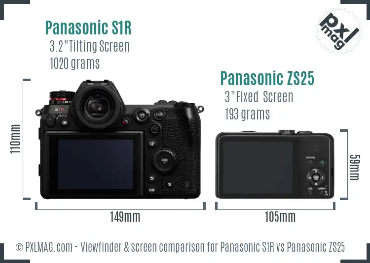 Panasonic S1R vs Panasonic ZS25 Screen and Viewfinder comparison