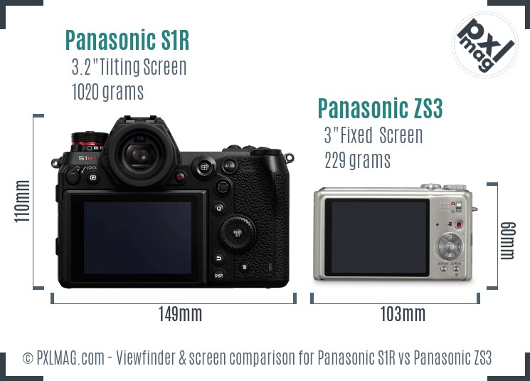Panasonic S1R vs Panasonic ZS3 Screen and Viewfinder comparison