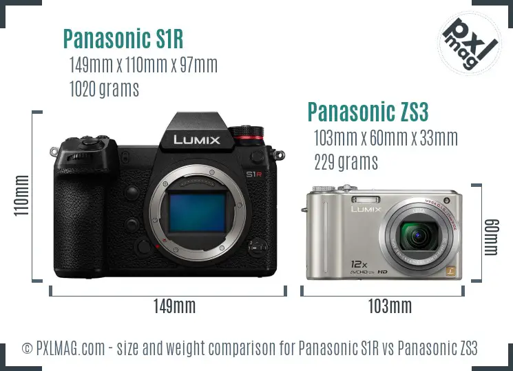 Panasonic S1R vs Panasonic ZS3 size comparison