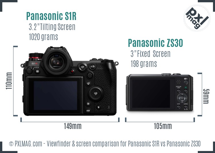 Panasonic S1R vs Panasonic ZS30 Screen and Viewfinder comparison