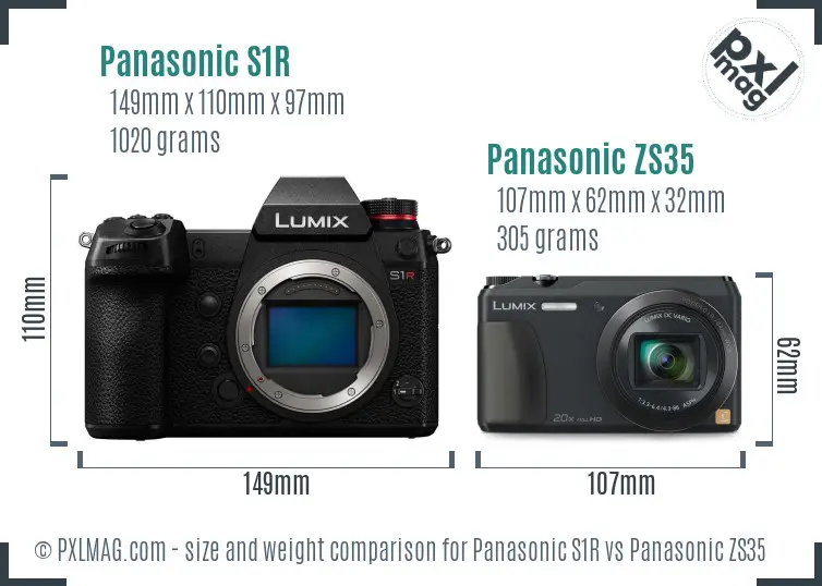 Panasonic S1R vs Panasonic ZS35 size comparison