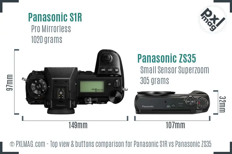 Panasonic S1R vs Panasonic ZS35 top view buttons comparison