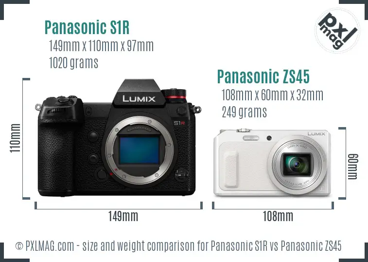 Panasonic S1R vs Panasonic ZS45 size comparison