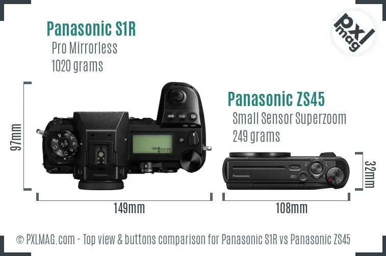 Panasonic S1R vs Panasonic ZS45 top view buttons comparison