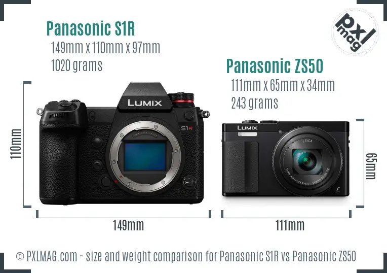 Panasonic S1R vs Panasonic ZS50 size comparison