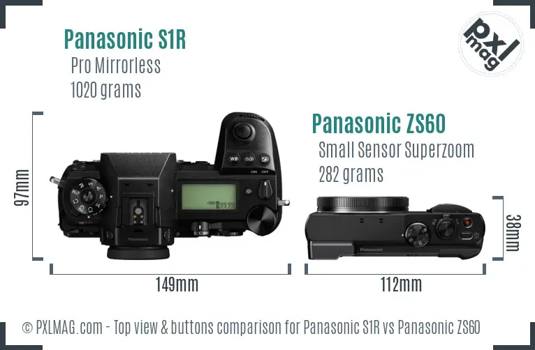 Panasonic S1R vs Panasonic ZS60 top view buttons comparison