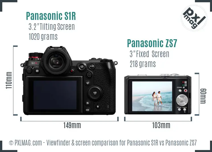 Panasonic S1R vs Panasonic ZS7 Screen and Viewfinder comparison