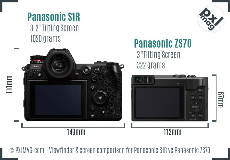 Panasonic S1R vs Panasonic ZS70 Screen and Viewfinder comparison
