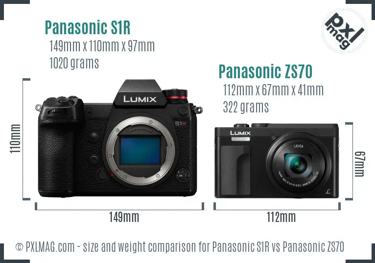 Panasonic S1R vs Panasonic ZS70 size comparison