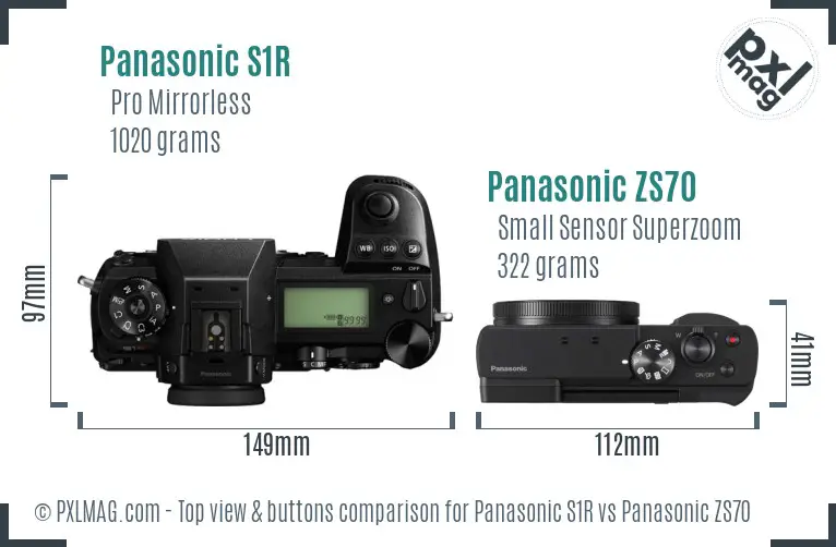 Panasonic S1R vs Panasonic ZS70 top view buttons comparison
