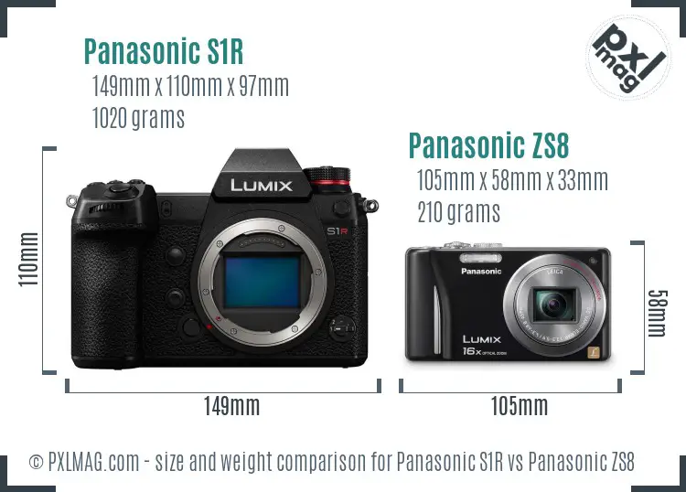 Panasonic S1R vs Panasonic ZS8 size comparison
