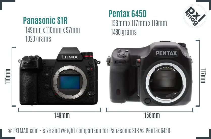 Panasonic S1R vs Pentax 645D size comparison