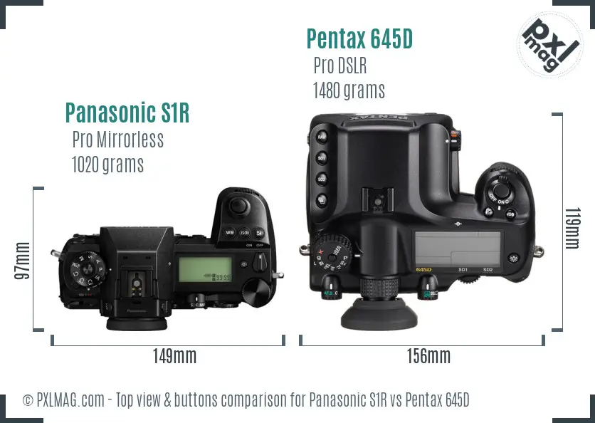 Panasonic S1R vs Pentax 645D top view buttons comparison