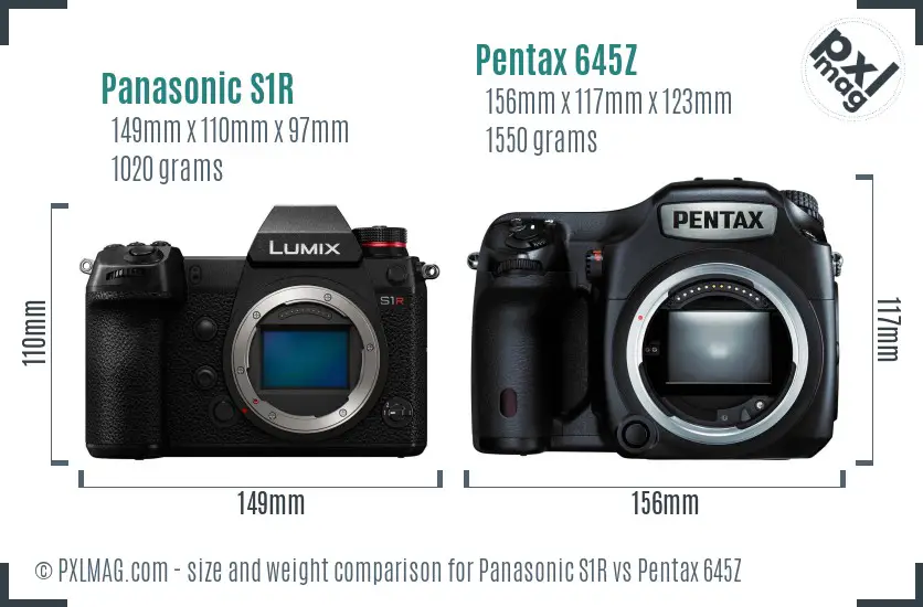 Panasonic S1R vs Pentax 645Z size comparison