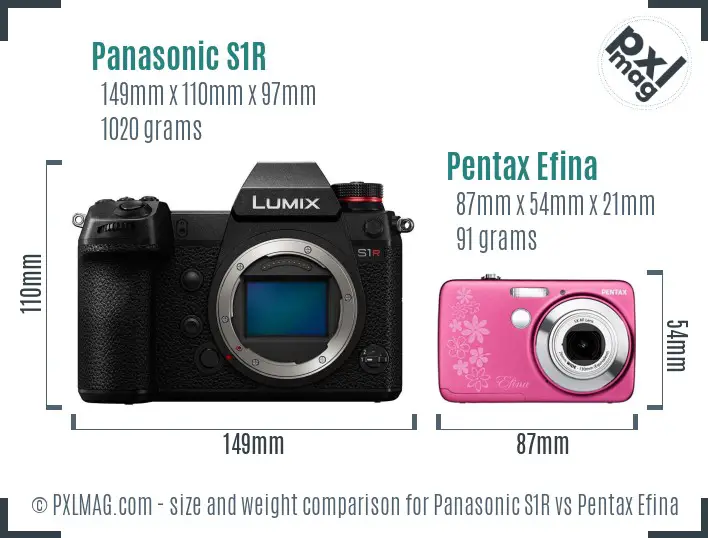 Panasonic S1R vs Pentax Efina size comparison
