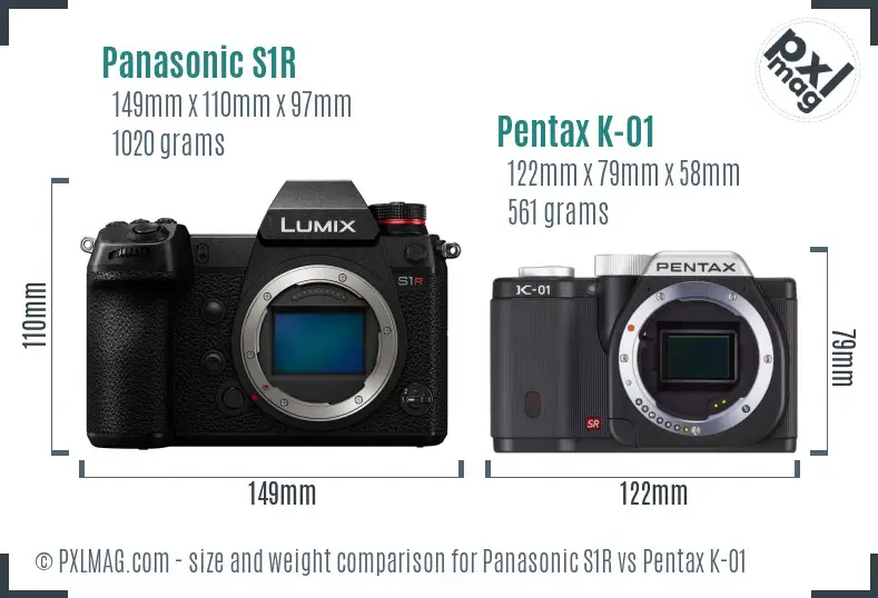 Panasonic S1R vs Pentax K-01 size comparison