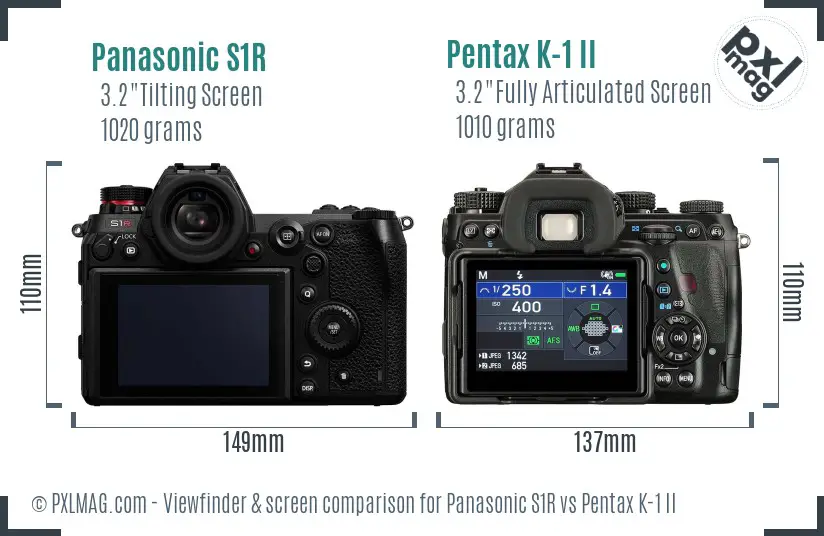 Panasonic S1R vs Pentax K-1 II Screen and Viewfinder comparison