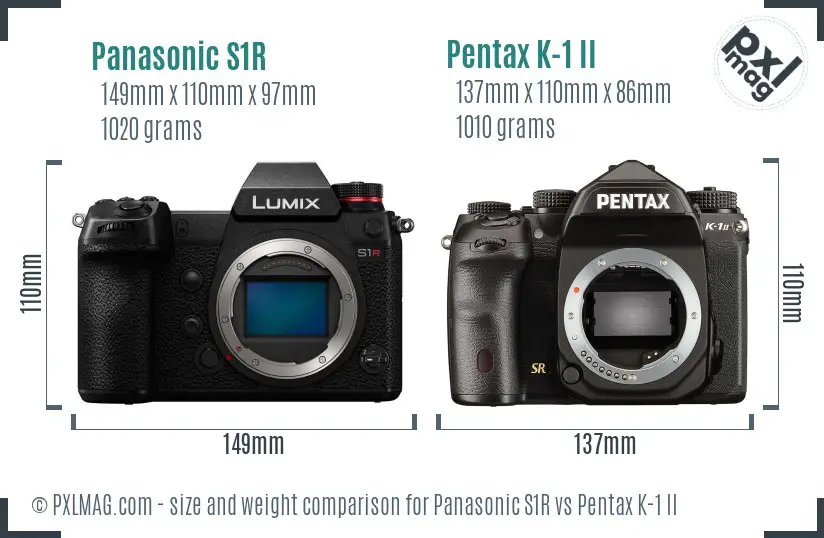 Panasonic S1R vs Pentax K-1 II size comparison