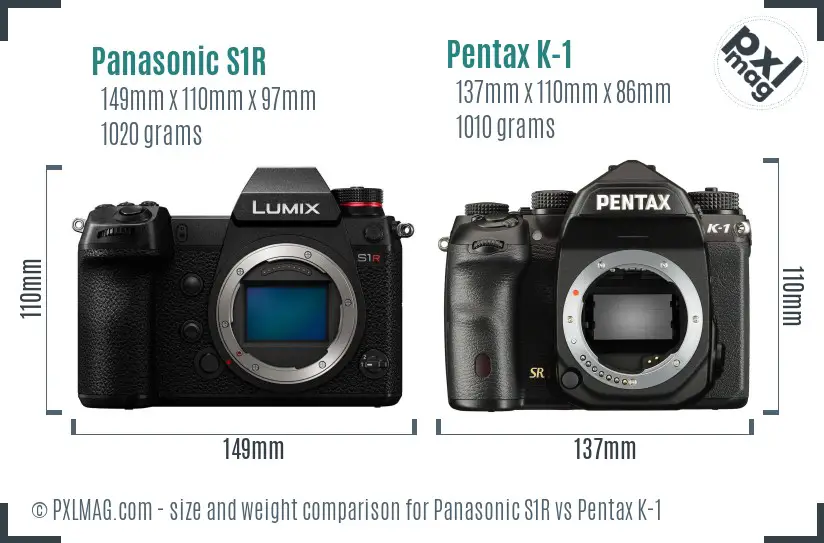 Panasonic S1R vs Pentax K-1 size comparison