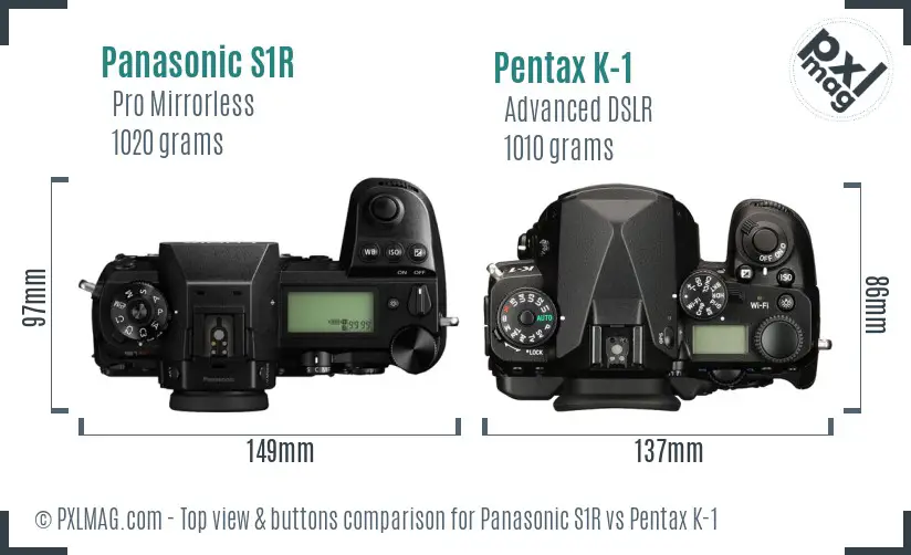 Panasonic S1R vs Pentax K-1 top view buttons comparison