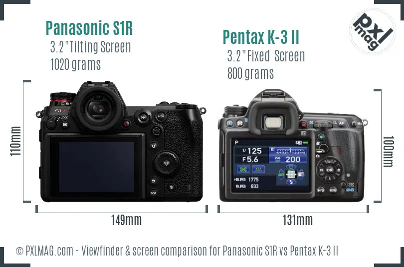 Panasonic S1R vs Pentax K-3 II Screen and Viewfinder comparison