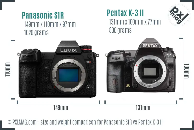 Panasonic S1R vs Pentax K-3 II size comparison