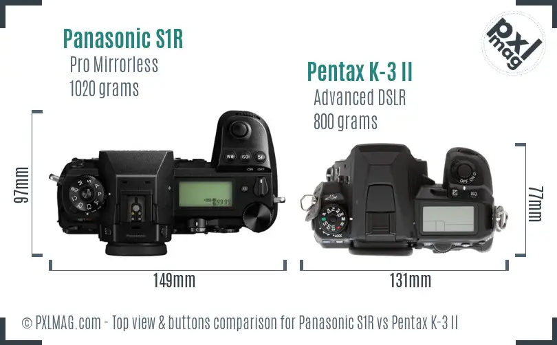 Panasonic S1R vs Pentax K-3 II top view buttons comparison