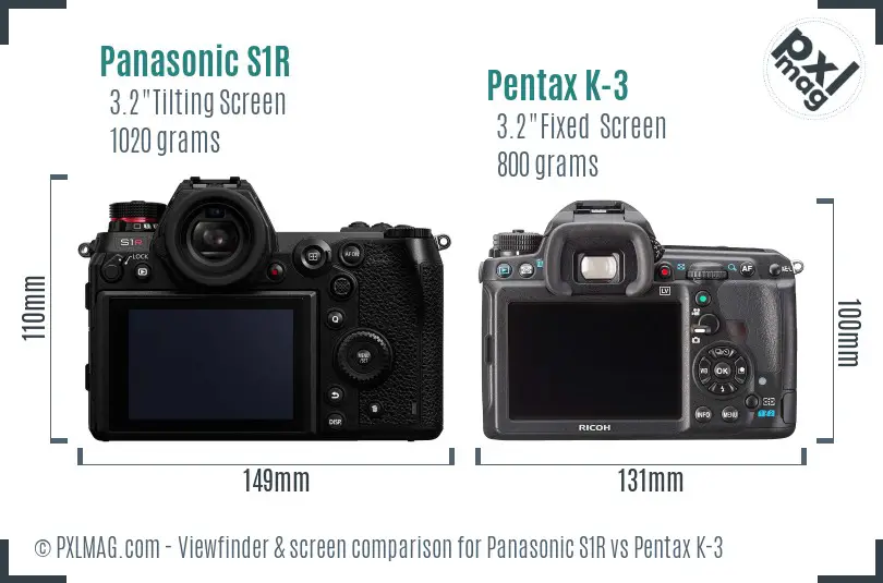 Panasonic S1R vs Pentax K-3 Screen and Viewfinder comparison