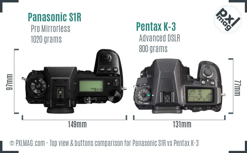 Panasonic S1R vs Pentax K-3 top view buttons comparison