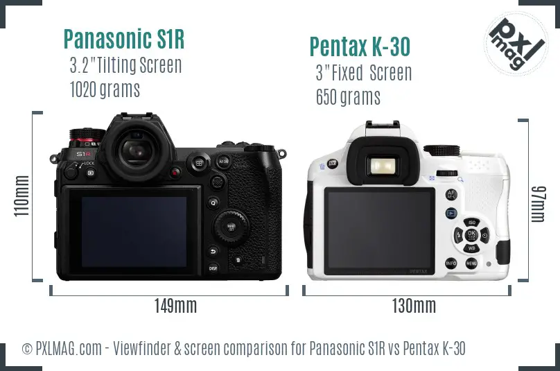 Panasonic S1R vs Pentax K-30 Screen and Viewfinder comparison