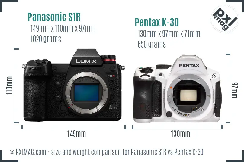 Panasonic S1R vs Pentax K-30 size comparison