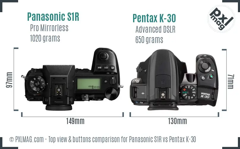Panasonic S1R vs Pentax K-30 top view buttons comparison