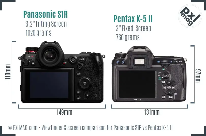 Panasonic S1R vs Pentax K-5 II Screen and Viewfinder comparison